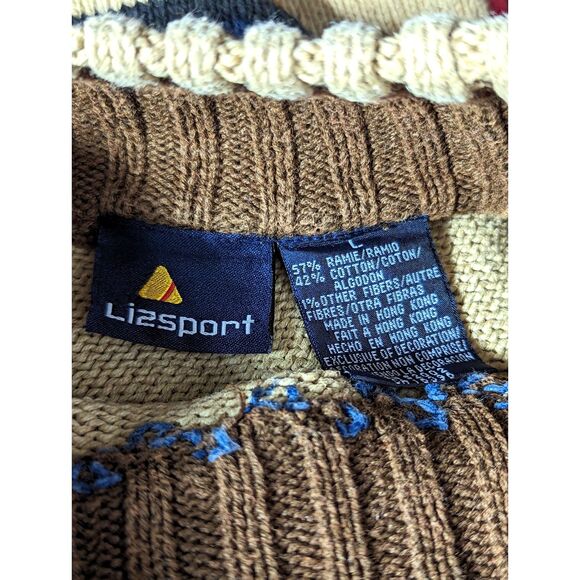 VTG LIZ CLAIBORNE Coastal Beaded South Western Alpine Colorblock Sweater Large - Picture 6 of 6
